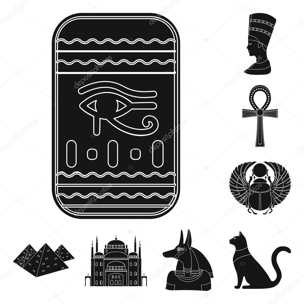 Ancient Egypt black icons in set collection for design. The reign of Pharaoh vector symbol stock web illustration.