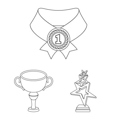 Kupalar ve ödüller set koleksiyonu tasarım için simgeleri anahat. Sembol stok web illüstrasyon vektör ödül ve başarı.