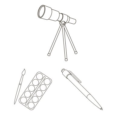 Set koleksiyonu tasarım için okul ve eğitim anahat simgeleri. Üniversite, ekipman ve aksesuarları sembol stok web illüstrasyon vektör.