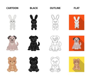 Gerçekçi olmayan çizgi film, siyah, anahat, set koleksiyonu tasarım için düz hayvan simgeler. Oyuncak hayvanlar sembol stok web illüstrasyon vektör.