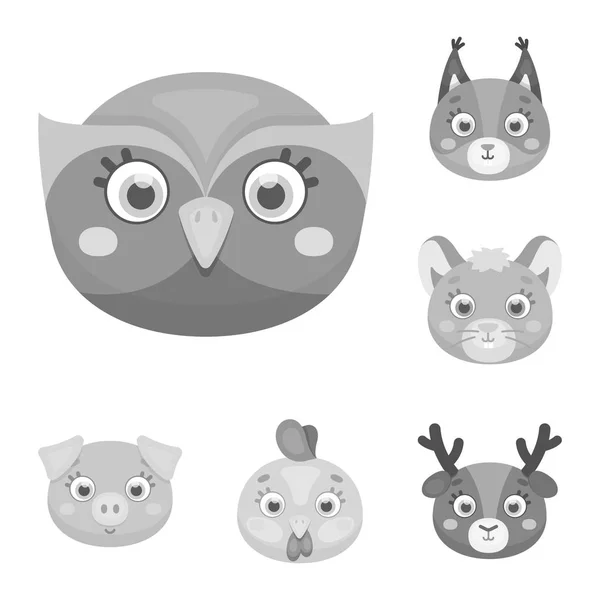 Muzzles of animals monochrome icons in set collection for design. Wild and domestic animals vector symbol stock web illustration. — Stock Vector