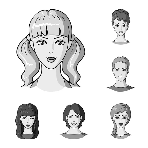 Avatar and face monochrome icons in set collection for design. A person appearance vector symbol stock web illustration. — Stock Vector