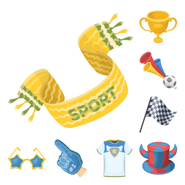 Ventilatore e Attributi icone dei cartoni animati nella collezione di set per il design. Sport Fan vettore simbolo stock web illustrazione . — Vettoriale Stock
