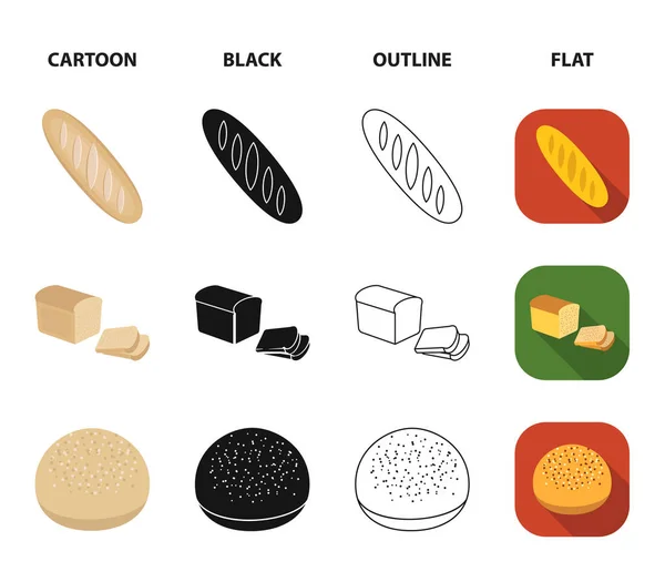 Cut loaf, bread roll with powder, half of bread, baking.Bread set collection icons in cartoon,black,outline,flat style vector symbol stock illustration web. — Stock Vector