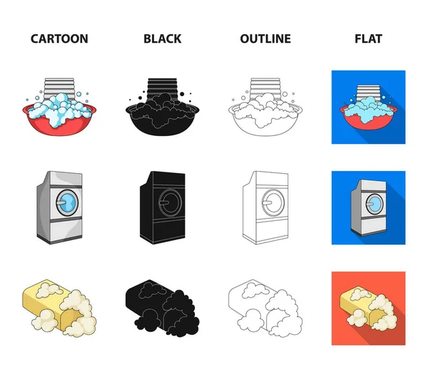 Tabla de planchar y otros accesorios. Conjunto de limpieza en seco iconos de la colección en dibujos animados, negro, contorno, estilo plano vector símbolo stock ilustración web . — Vector de stock