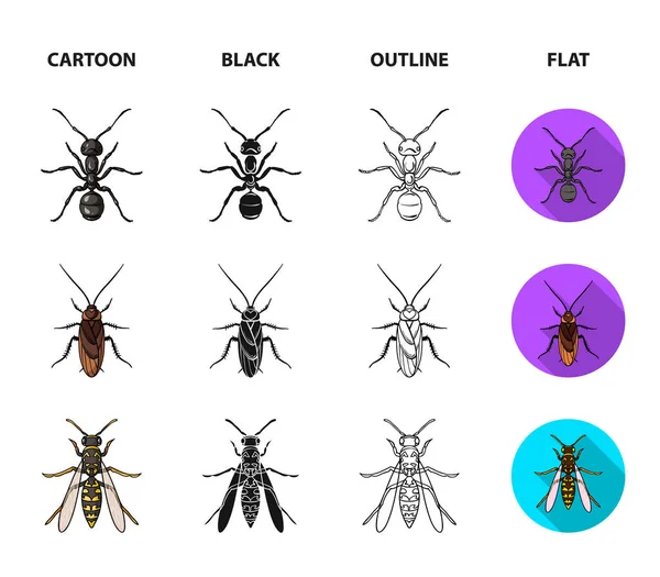 Spider, ant, wasp, bee .Insects set collection icons in cartoon,black,outline,flat style vector symbol stock illustration web. — Stock Vector