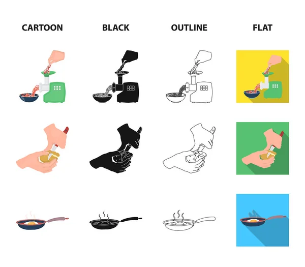 Equipamiento, electrodomésticos, electrodomésticos y otro icono de la web en dibujos animados, negro, contorno, estilo plano., cocinero, tutsi. Cocina, iconos en la colección de conjuntos . — Vector de stock