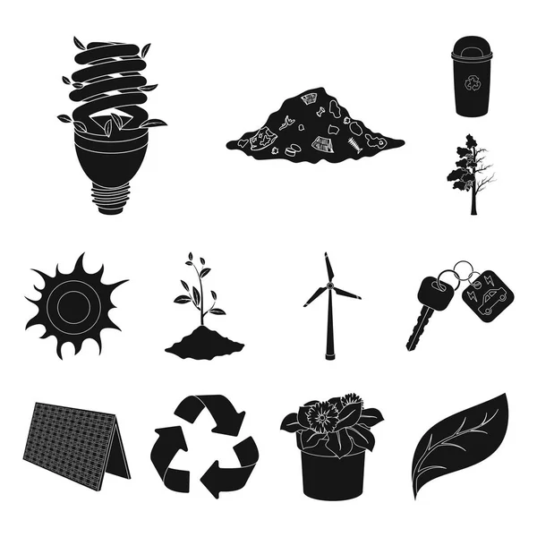Bio and ecology black icons in set collection for design. An ecologically pure product vector symbol stock web illustration. — Stock Vector