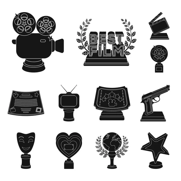 Prêmios de cinema e prêmios ícones pretos na coleção de conjuntos para design. A ilustração da web do símbolo do vetor da Academia Mundial de Cinema . — Vetor de Stock