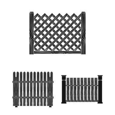 Set koleksiyonu tasarım için farklı çit siyah simgeler. Dekoratif eskrim sembol stok web illüstrasyon vektör.
