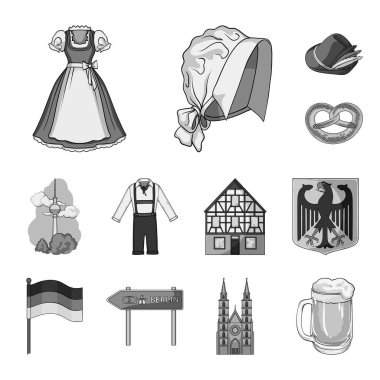 Ülke Almanya set koleksiyonu tasarım için tek renkli simgeler. Almanya ve dönüm noktası sembol stok web illüstrasyon vektör.