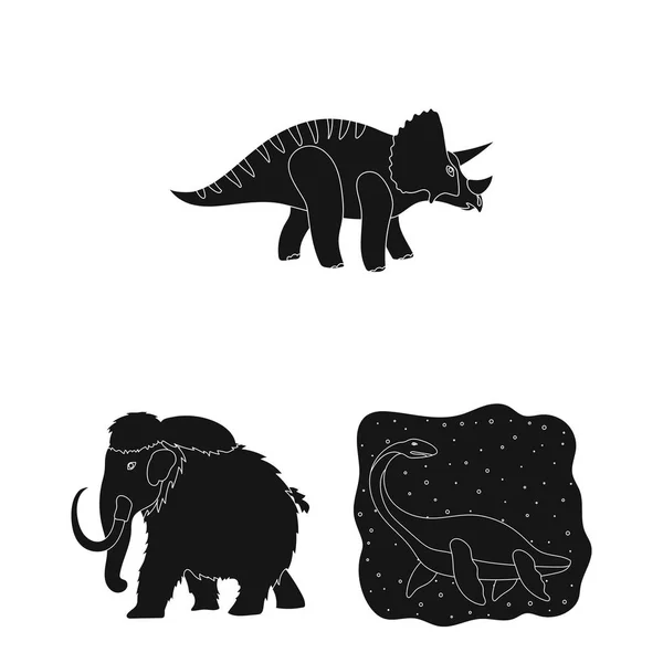 Diferentes dinossauros ícones pretos na coleção de conjuntos para design. Ilustração pré-histórica da teia do símbolo do vetor animal . —  Vetores de Stock