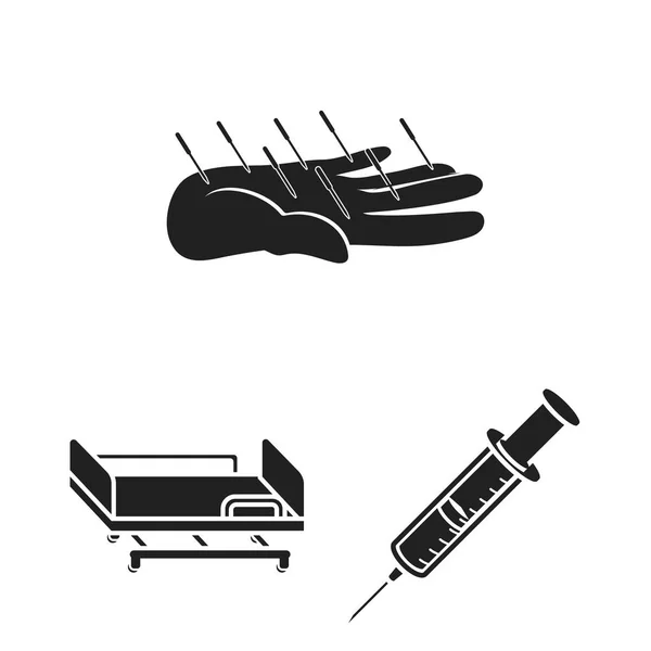 Medicina e trattamento icone nere nella collezione set per il design. Illustrazione web stock simbolo vettoriale di medicina e attrezzature . — Vettoriale Stock