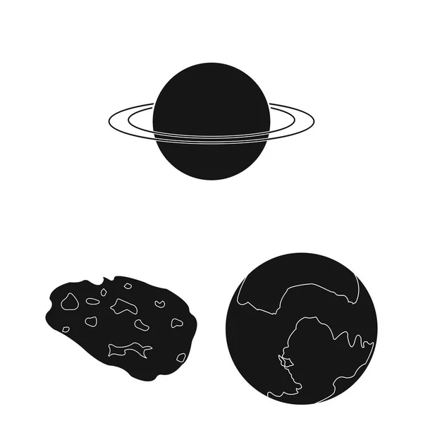 Planetas del sistema solar iconos negros en la colección de conjuntos para el diseño. Cosmos y astronomía vector símbolo stock web ilustración . — Vector de stock