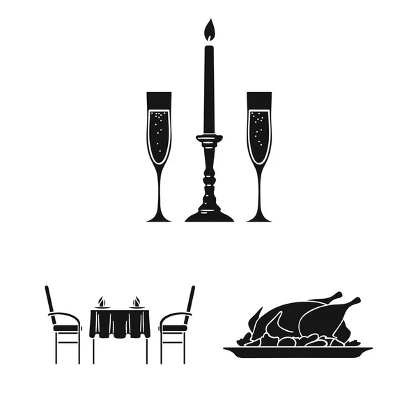 レストランとバーはブラック デザインのセットのコレクションのアイコンです。喜び、食糧およびアルコールのベクトル シンボル ストック web イラスト. — ストックベクタ