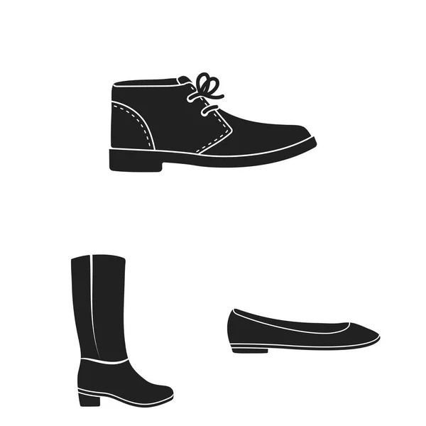 Uma variedade de sapatos ícones pretos na coleção de conjuntos para design. Bota, tênis símbolo vetorial ilustração web stock . — Vetor de Stock