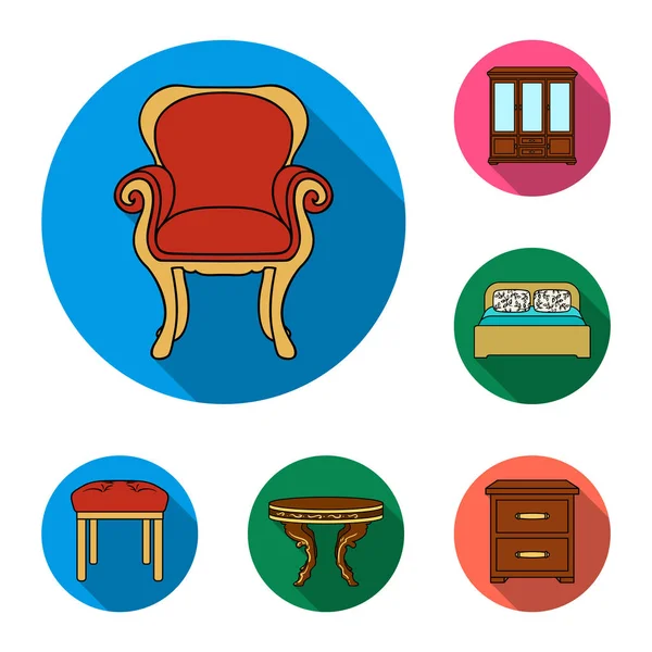 Muebles e interiores iconos planos en la colección de conjuntos para el diseño. muebles para el hogar vector símbolo stock web ilustración . — Archivo Imágenes Vectoriales