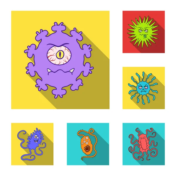 Types of funny microbes flat icons in set collection for design. Microbes pathogenic vector symbol stock web illustration. — Stock Vector