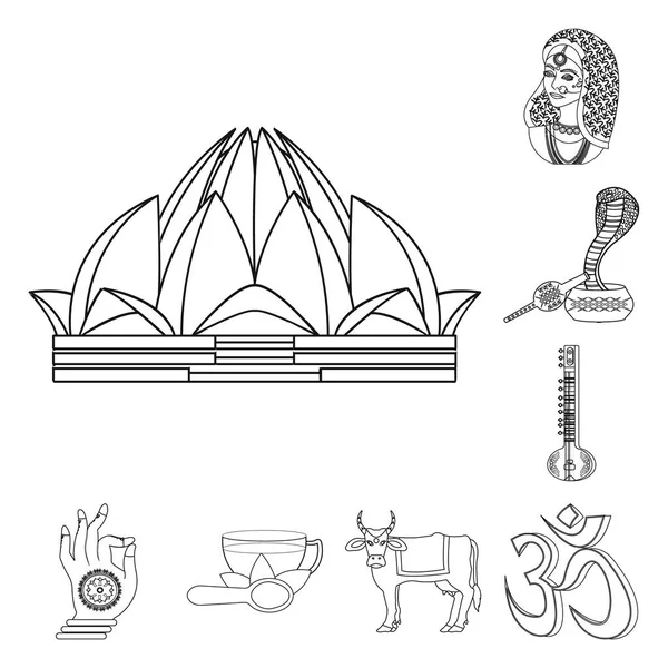 País India esbozar iconos en la colección de conjuntos para design.India y símbolo de vector hito stock web ilustración . — Vector de stock