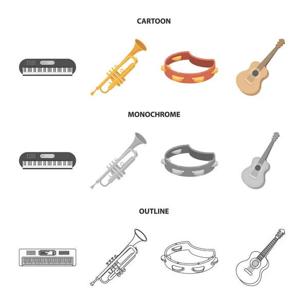 Elektroorgel, Trompete, Tamburin, Streichgitarre. Musikinstrumente set collection icons in cartoon, umriss, monochrom stil vektor symbol stock illustration web. — Stockvektor