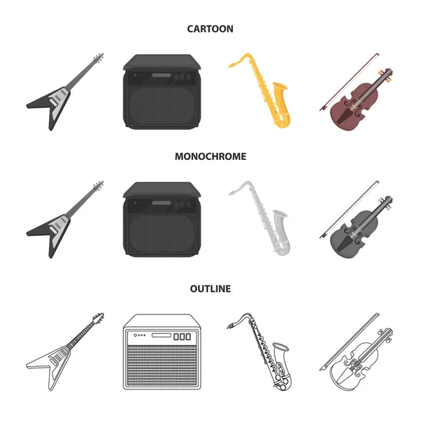 E-Gitarre, Lautsprecher, Saxophon, Geige. Musikinstrumente setzen Sammlungssymbole in Cartoon, Umriss, monochromen Stil Vektor Symbol Stock Illustration Web. — Stockvektor