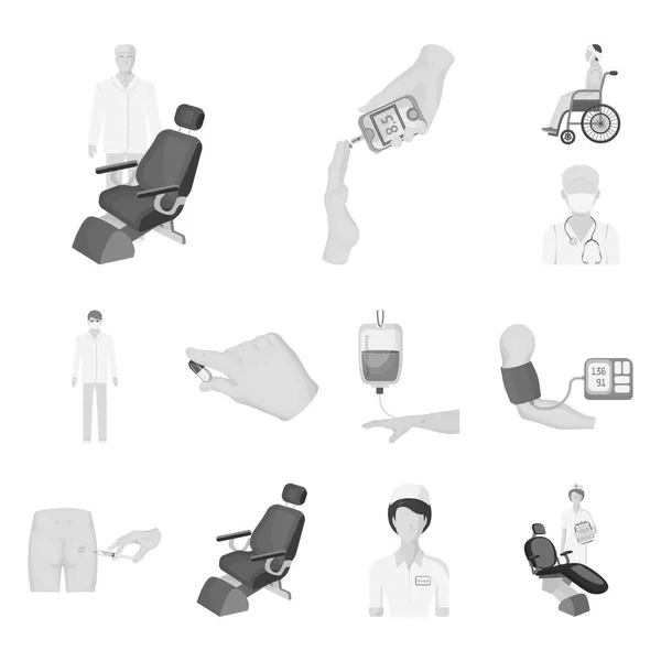 Medicine and treatment monochrome icons in set collection for design.Hospital and equipment vector symbol stock web illustration. — Stock Vector