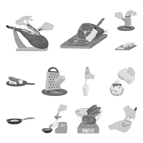 Cocinar alimentos iconos monocromáticos en la colección de conjuntos para el diseño. Cocina, equipo y herramientas vector símbolo stock web ilustración . — Vector de stock