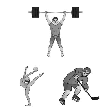 Set koleksiyonu tasarım için spor tek renkli simgeler farklı türde. Atlet, yarışmalar sembol stok web illüstrasyon vektör.