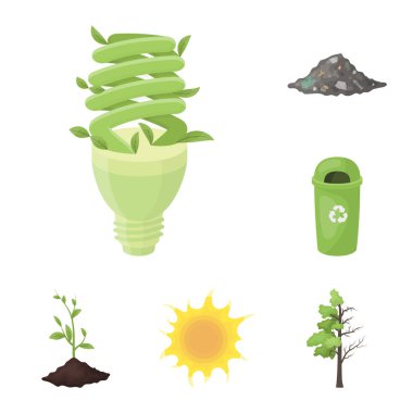 Set koleksiyonu tasarım için biyoloji ve ekoloji karikatür simgeler. Bir ekolojik saf ürün vektör simge stok web çizimi.