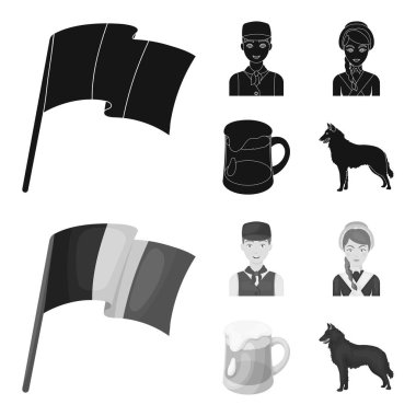 Ulusal bayrak, Belçikalılar ve ülkenin diğer simgeler. Belçika toplama simgeler siyah, monochrom stil vektör simge stok çizim web içinde ayarla..