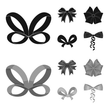 Çok renkli yay çizgi film, siyah, düz, set koleksiyonu tasarım için anahat simgeleri. Dekorasyon vektör simge stok web çizim için yay.