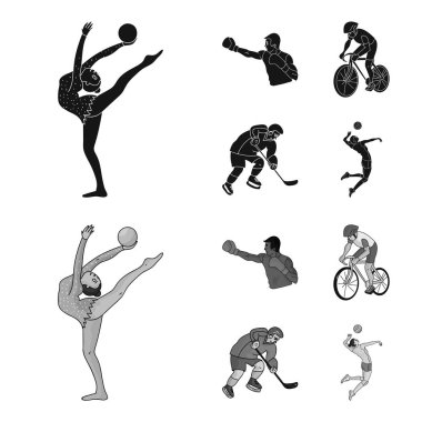 Bisiklet, boks, basketbol, voleybol. Olimpik spor toplama simgeler siyah, tek renkli stil vektör simge stok çizim web içinde ayarla..
