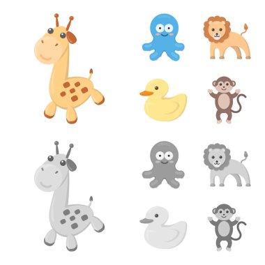 Gerçekçi olmayan bir çizgi film, tek renkli hayvan kutsal kişilerin resmi içinde set koleksiyonu tasarım için. Oyuncak hayvanlar sembol stok web illüstrasyon vektör.