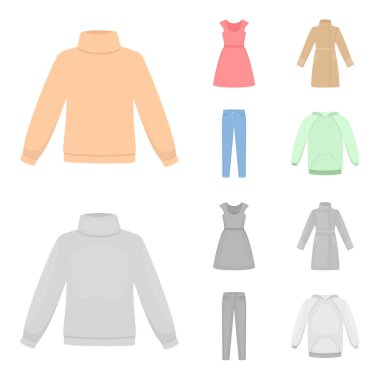 Elbise kısa kollu, pantolon, Mont, raglan ile. Çizgi film, tek renkli stil vektör simge stok çizim web giyim koleksiyonu Icons set.