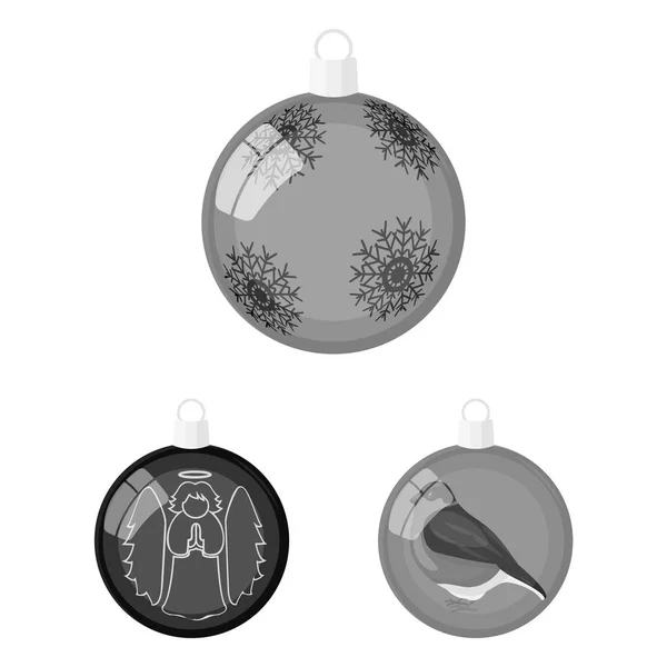 装飾デザインのセットのコレクションのモノクロ アイコンのためのボール。クリスマスのベクトル シンボル ストック web イラスト. — ストックベクタ
