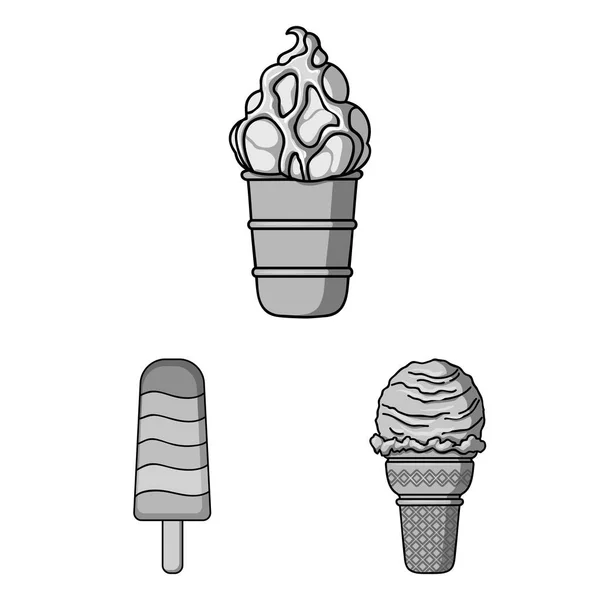 Diferentes iconos de helado monocromo en la colección de conjuntos para el diseño. Postres y dulzura vector símbolo stock web ilustración . — Archivo Imágenes Vectoriales