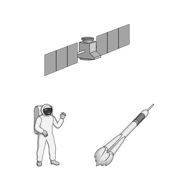 Raumfahrttechnologie monochrome Symbole in Set Sammlung für Design. Raumfahrzeuge und Ausrüstung Vektor Symbol Stock Web-Illustration. — Stockvektor