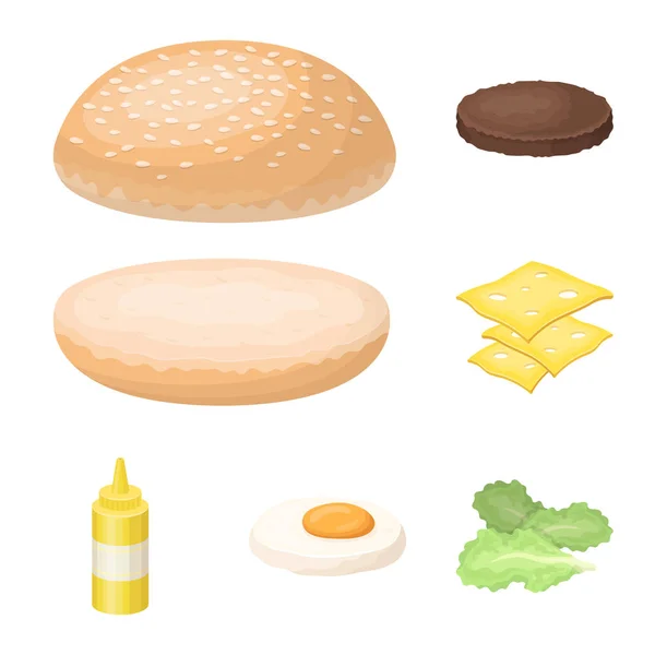 Hamburger en ingrediënten cartoon pictogrammen in set collectie voor design. Hamburger koken vectorillustratie symbool voorraad web. — Stockvector