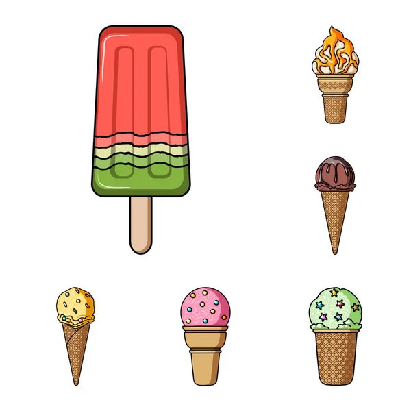 Ícones de desenhos animados de sorvete diferentes na coleção de conjuntos para design. Sobremesa e doçura símbolo vetorial ilustração web . —  Vetores de Stock