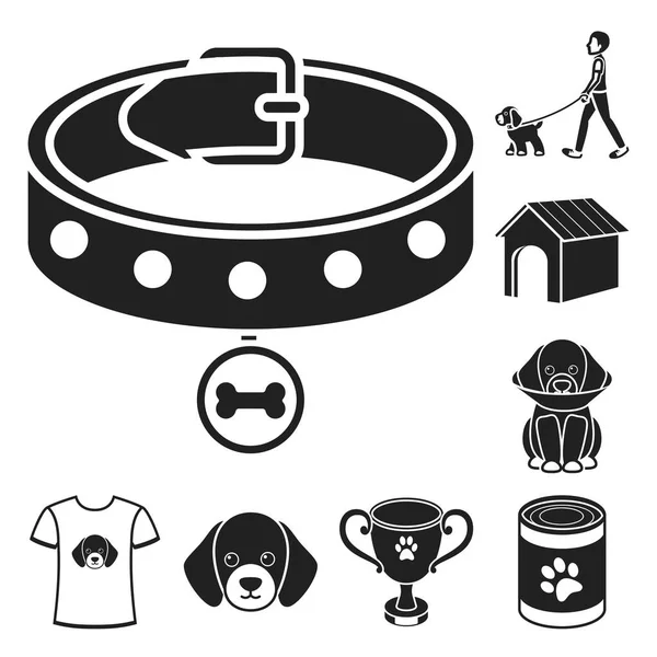 ペット犬黒アイコン デザインのセットのコレクション。子犬のベクトル シンボル ストック web 図のお手入れ. — ストックベクタ