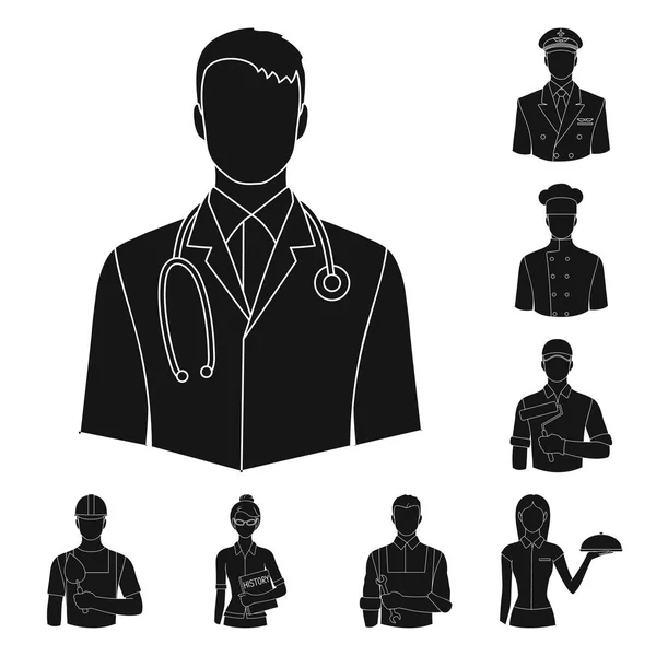 Mensen van verschillende beroepen zwarte pictogrammen in set collectie voor design. Werknemer en specialist vector symbool voorraad web illustratie. — Stockvector