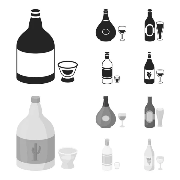 Tequila, cognac, birra, vodka. Icone della collezione di alcolici in nero, monocromo stile vettoriale simbolo stock illustrazione web . — Vettoriale Stock