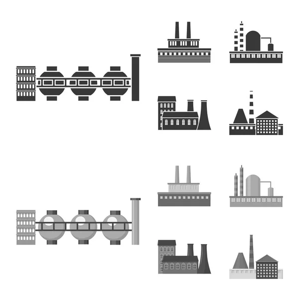 Industrie, production.factory set sammlung symbole in schwarz, monochrom stil vektor symbol stock illustration web. — Stockvektor