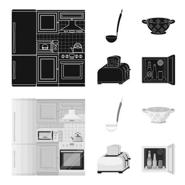 Equipo de cocina negro, iconos monocromáticos en la colección de conjuntos para el diseño. Cocina y accesorios vector símbolo stock web ilustración . — Vector de stock