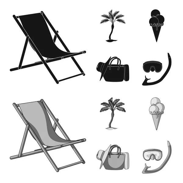 Strand, palm tree, glass. Sommarsemester som samling ikoner i svart, monochrom stil vektor symbol stock illustration web. — Stock vektor