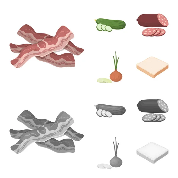 Burger et ingrédients dessin animé, icônes monochromes dans la collection set pour le design. Burger cuisson vecteur symbole stock web illustration . — Image vectorielle