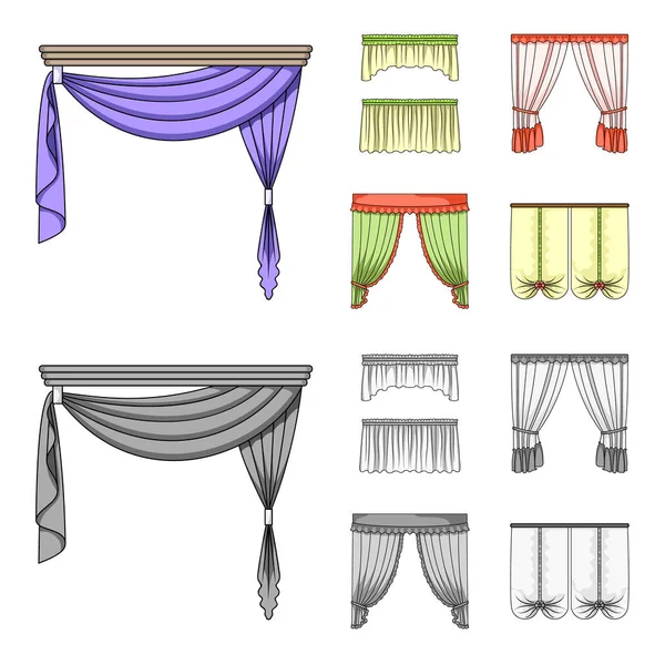 Différents types de rideaux de fenêtre.Rideaux ensemble icônes de la collection dans la bande dessinée, monochrome style vectoriel symbole illustration web . — Image vectorielle