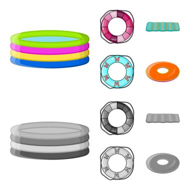 Çok renkli Yüzme daire çizgi film, set koleksiyonu tasarım için tek renkli simgeler. Farklı lifebuoys sembol stok web illüstrasyon vektör.