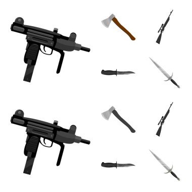 AX, otomatik, keskin nişancı tüfeği, savaş bıçak. Silah toplama simgeler çizgi film, tek renkli stil vektör simge stok illüstrasyon ayarla. .