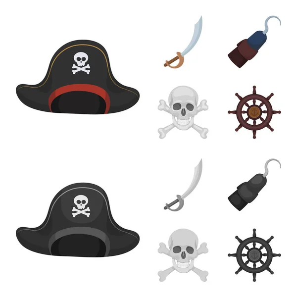 Pirata Bandido Gorra Gancho Pirates Conjunto Iconos Colección Historieta Estilo — Vector de stock